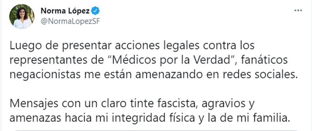 Denuncia de Norma López contra "Médicos por la Verdad"