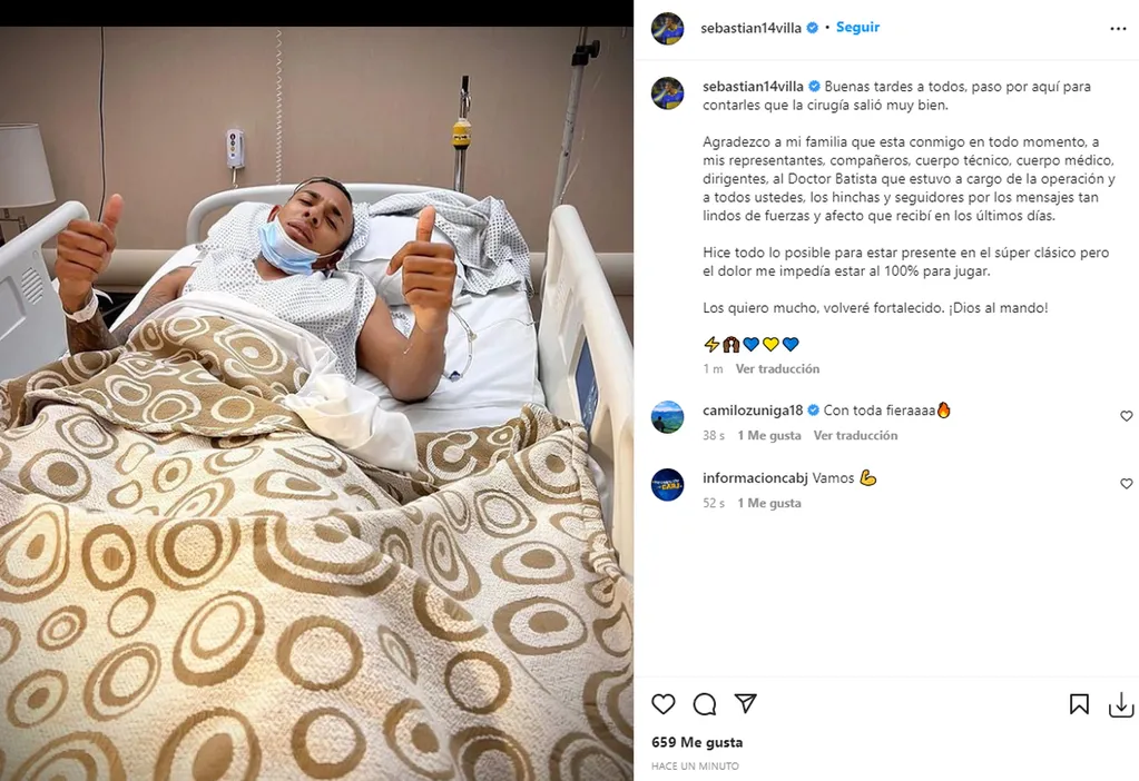 El posteo del delantero colombiano tras la operación de su rodilla.