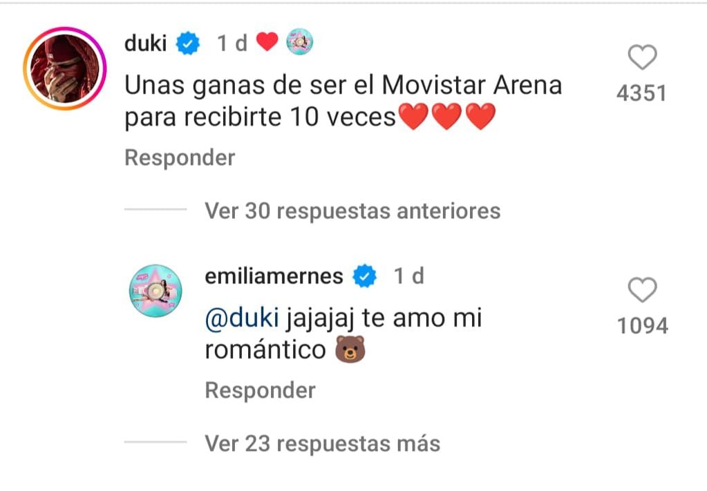 El look de Emilia y el picante comentario de Duki