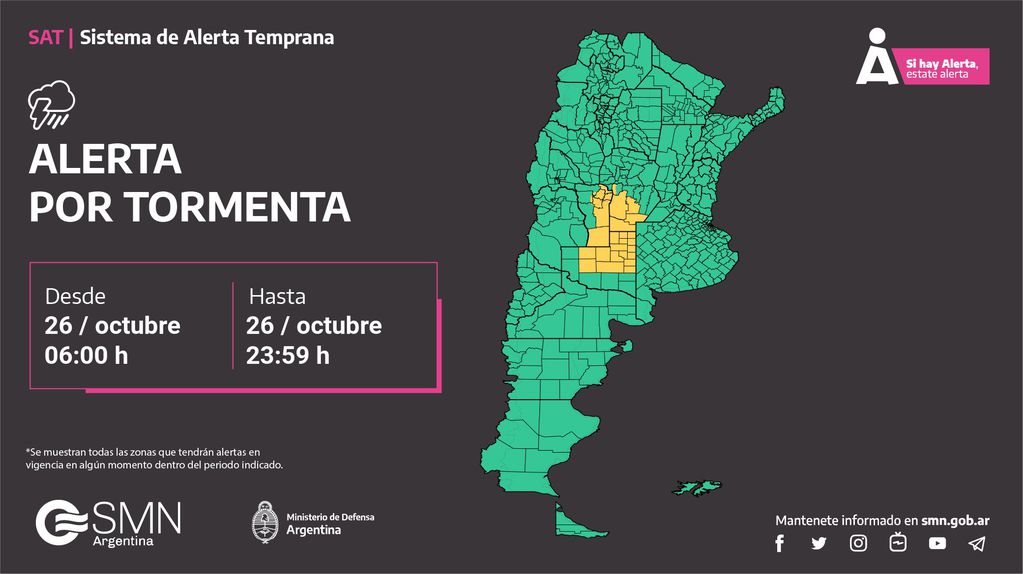 El alerta amarilla repercute en parte de la provincia de Córdoba.
