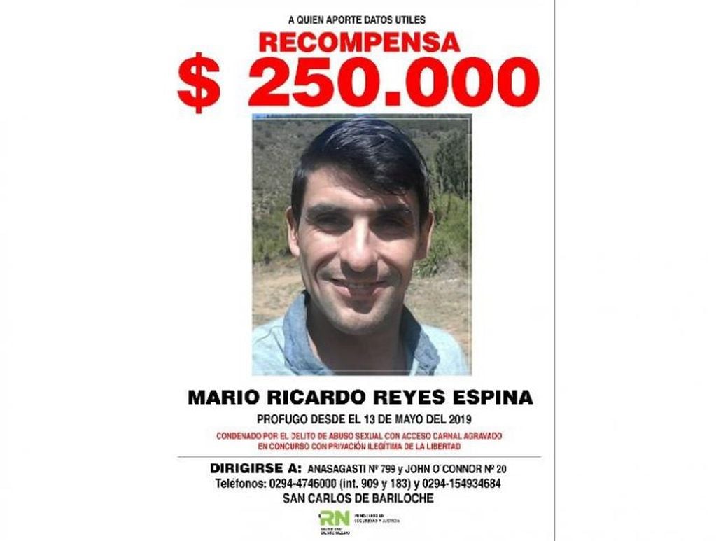 Pedido de recompensa emitido por el Ministerio de Seguridad y Justicia de Río Negro.