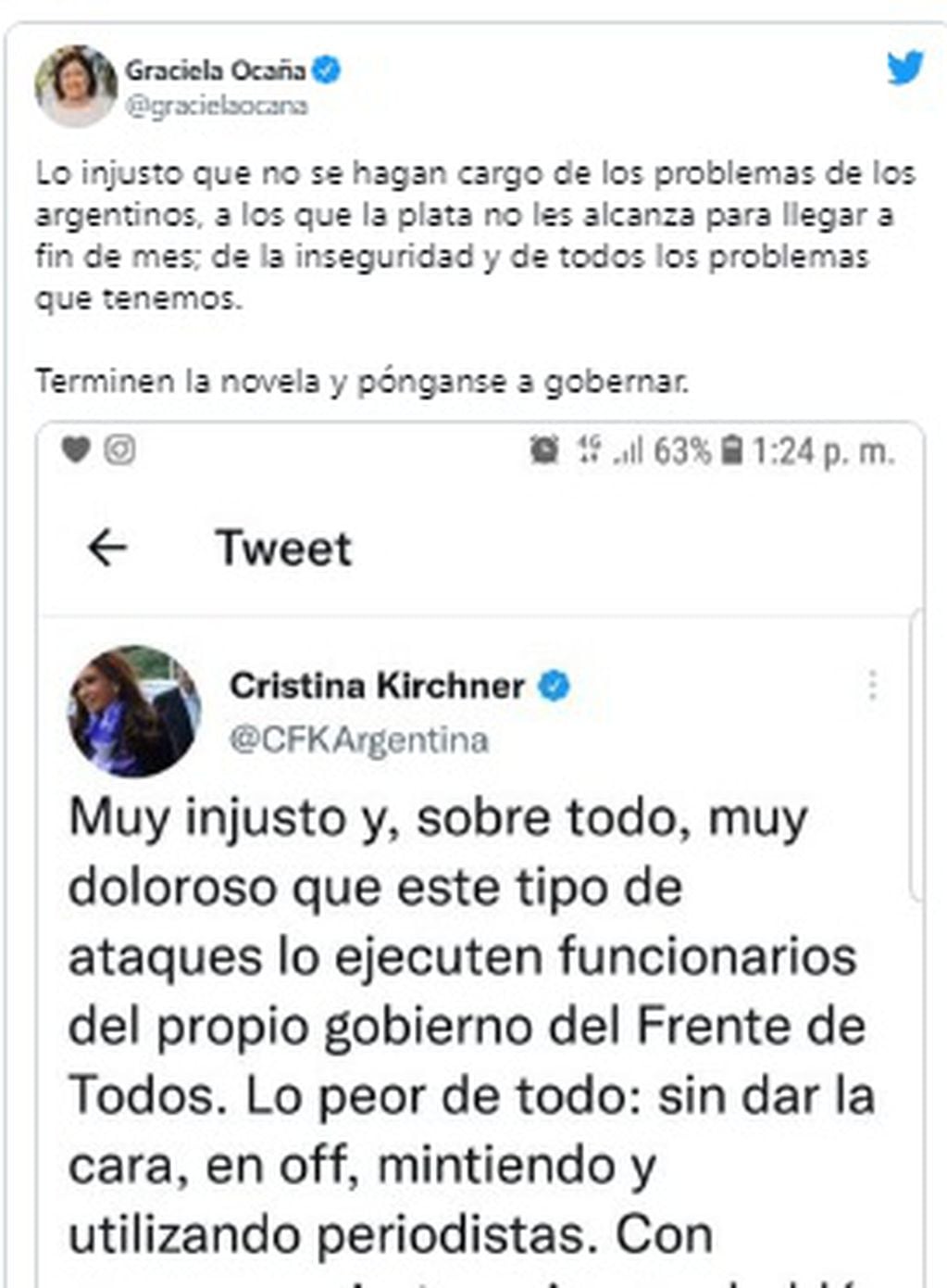 El tuit de Graciela Ocaña.