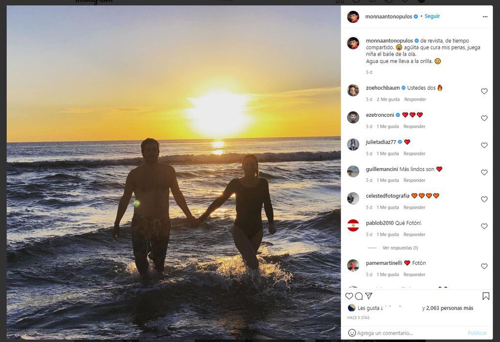 Marco Antonio Caponi y Mónica Antonópulos, románticos en el mar.