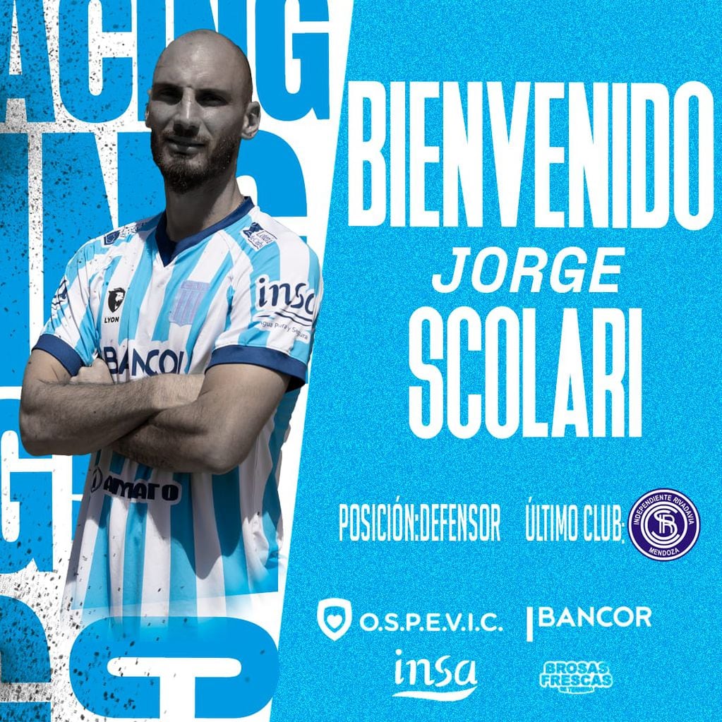 Jorge Scolari es un experimentado defensor que jugó en Independiente Rivadavia y llega a reforzar a Racing