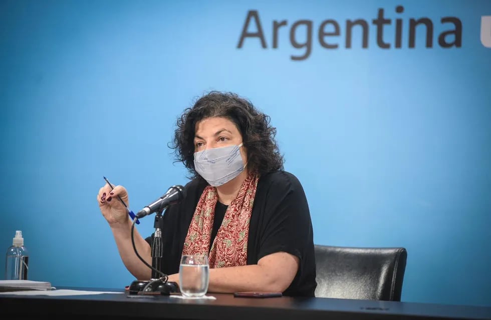 Carla Vizzotti, ministra de Salud de la Nación, brinda una conferencia de prensa el miércoles 21 de abril de 2021 sobre la situación epidemiológica del país. (Presidencia)