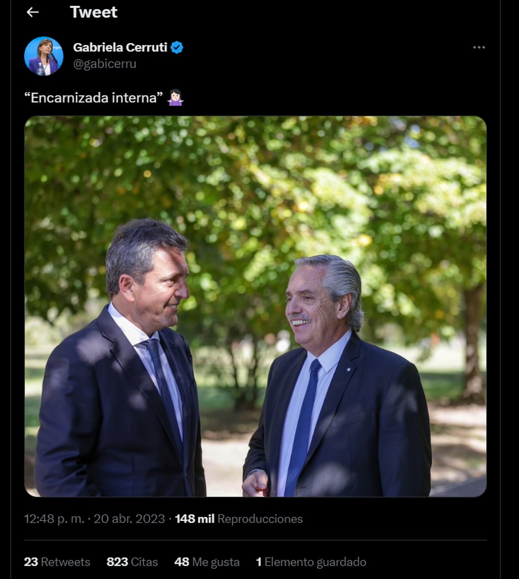El tweet irónico de Gabriela Cerruti.