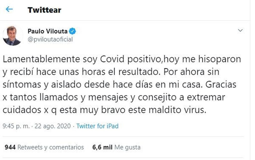 Paulo Vilouta, positivo de Coronavirus (Web)