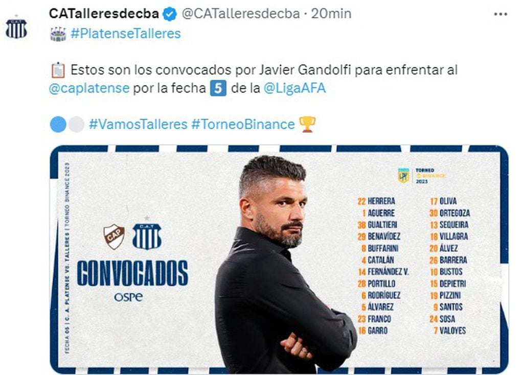 Los elegidos por Javier Gandolfi para el Platense-Talleres.