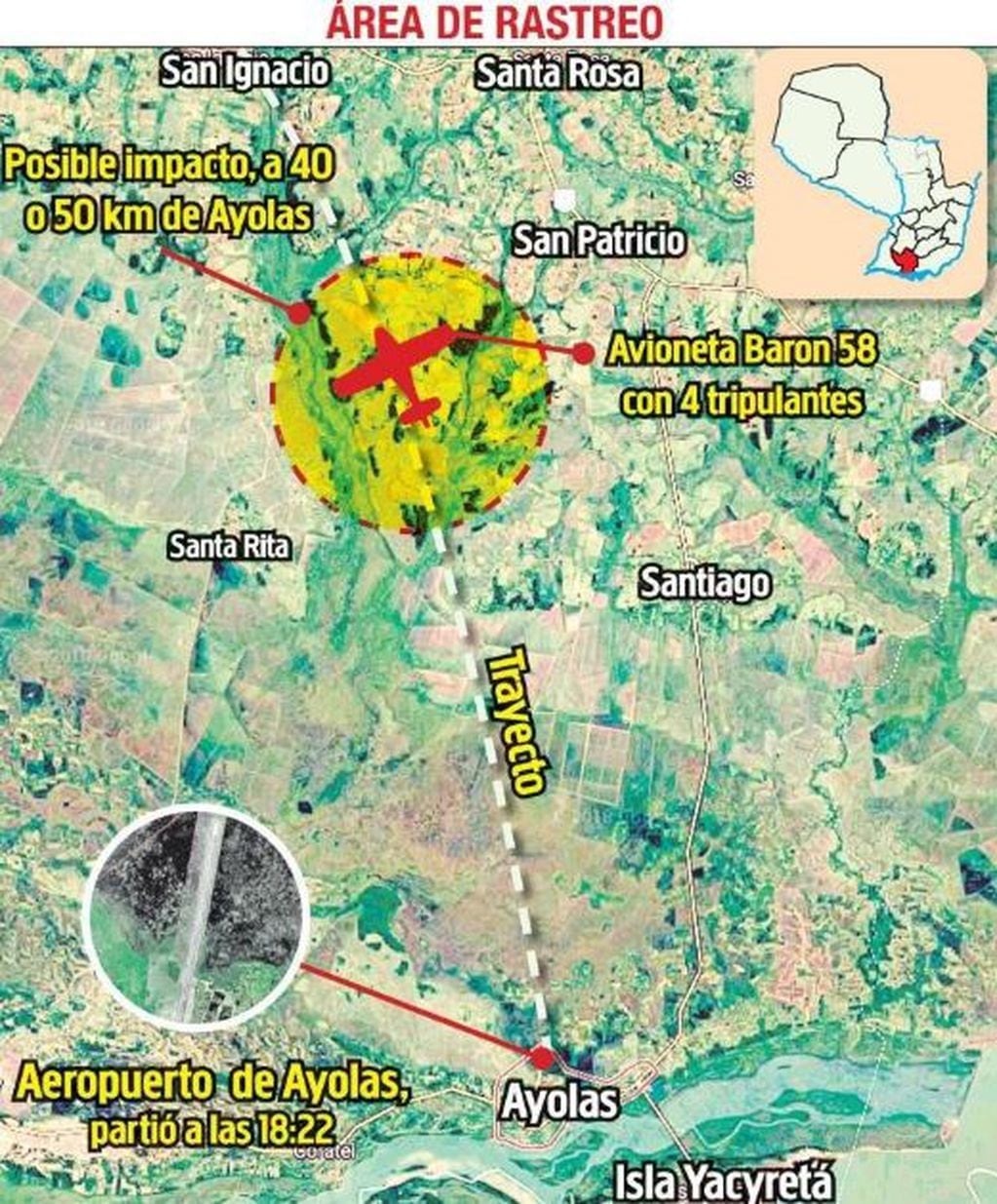 Zona donde se estrelló la avioneta que transportaba a Luis Gneiting, ministro de Agricultura y Ganadería de Paraguay. (Fuente: ABC Color)