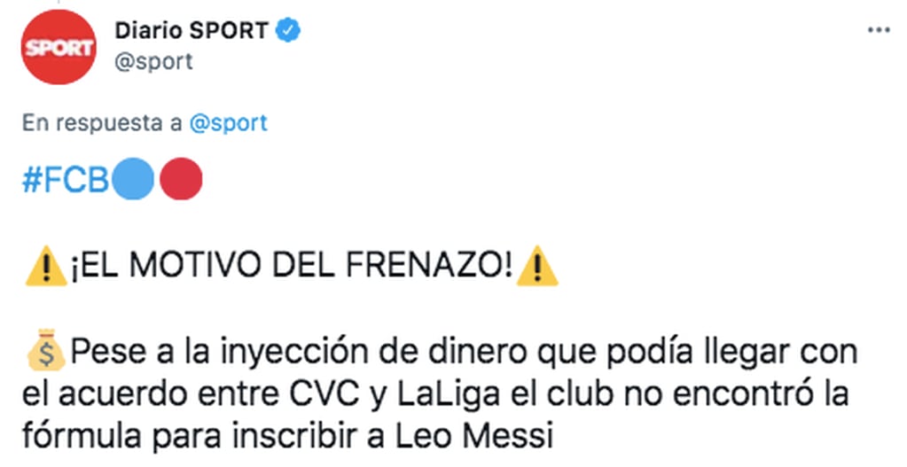 El anuncio del diario Sport sobre la renovación de Lionel Messi en Barcelona.