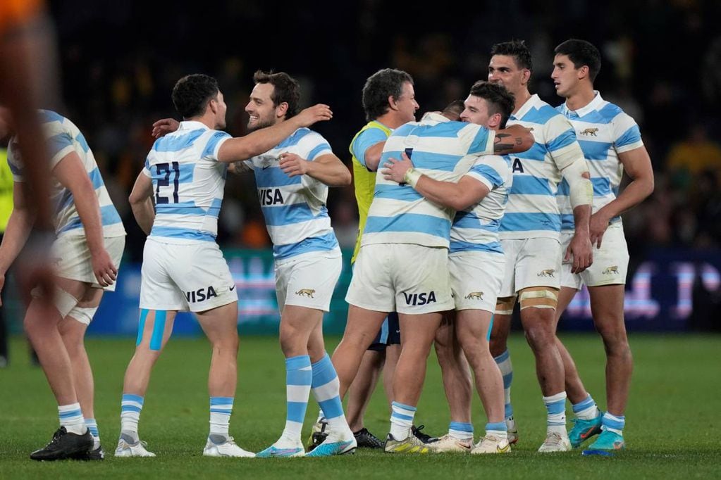 Los Pumas festejaron en Australia; le ganaron a Wallabies 34-31 por la segunda fecha del Rugby Championship. (AP)