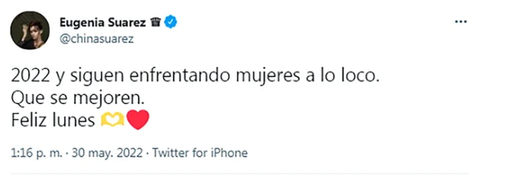 La China Suárez tras las críticas en Twitter.