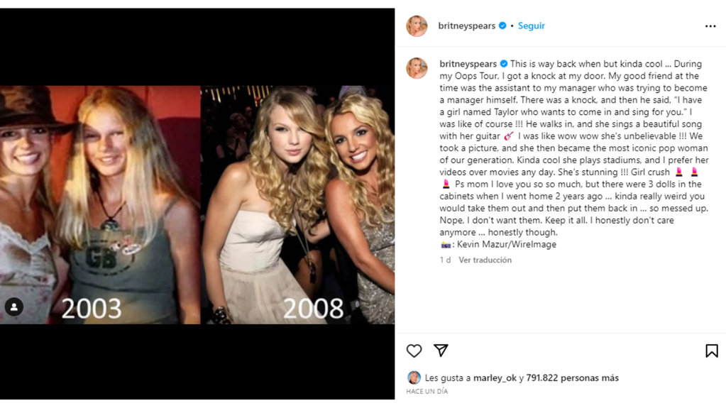 Britney Spears recordó el día que conoció a Taylor Swift: el primer encuentro fue hace 20 años.