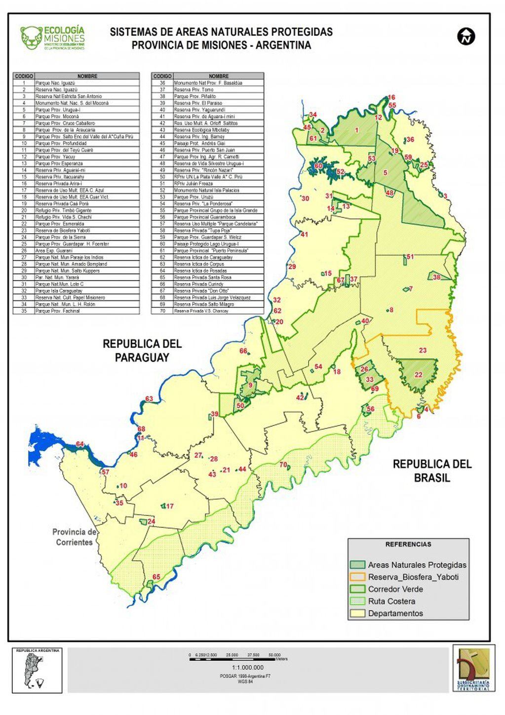 Corredor Verde de Misiones que atraviesa la provincia de norte a sur y también desde el Paraná al Uruguay. (Ministerio de Ecología)
