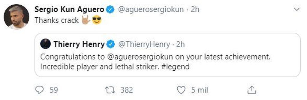 El elogio de Thierry Henry a Sergio Agüero. (Twitter)