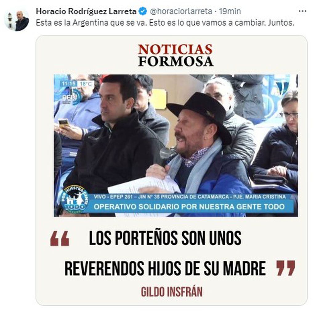La respuesta de Horacio Rodríguez Larreta a Gildo Insfrán.