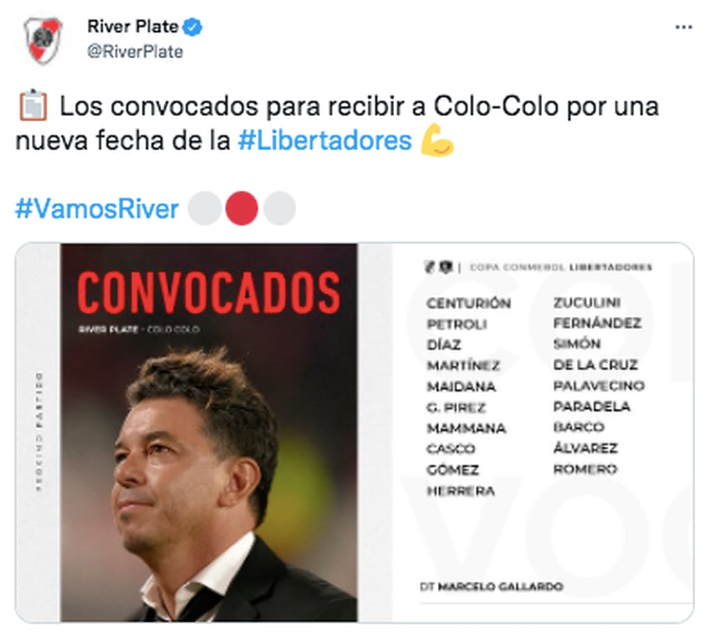 La lista de concentrados de River para enfrentar a Colo Colo.