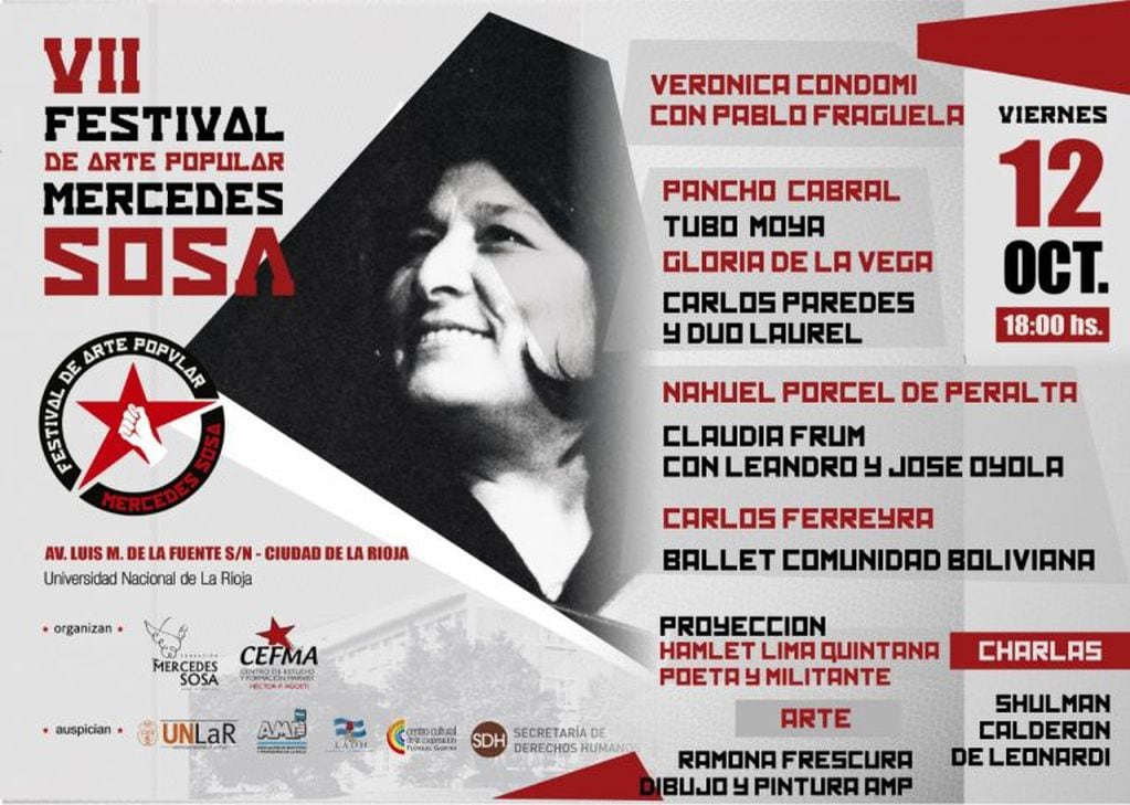 Este viernes se relaizará en la Universidad Nacional de La Rioja, el VII Festival de Arte Popular "Mercedes Sosa"