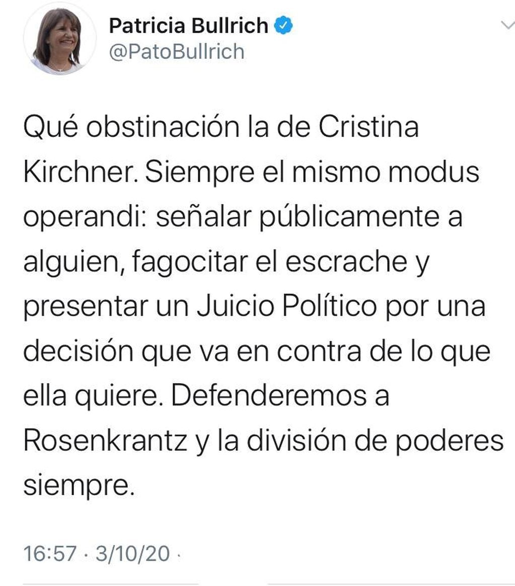 Tuit de Patricia Bullrich