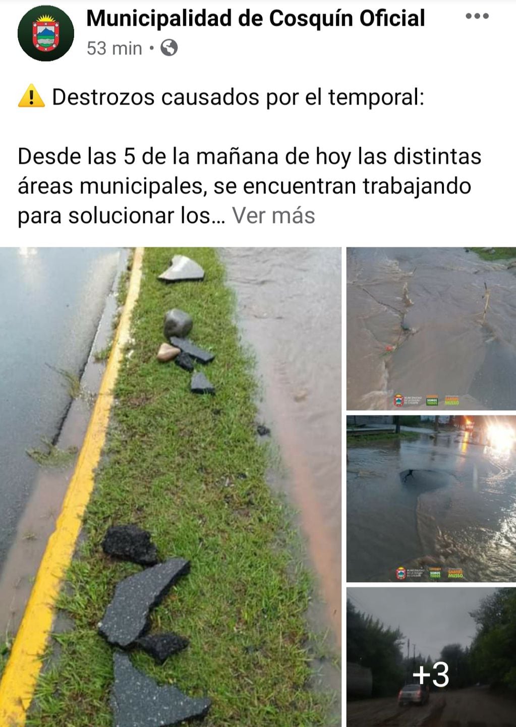 El comunicado emitido este sábado por la Municipalidad de la ciudad de Cosquín a través de su cuenta oficial en Facebook.