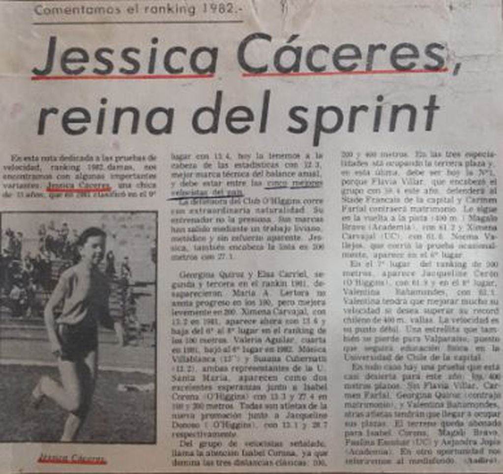 Jessica Cáceres Otto, fue noticia en Chile, por sus registros en el atletismo.