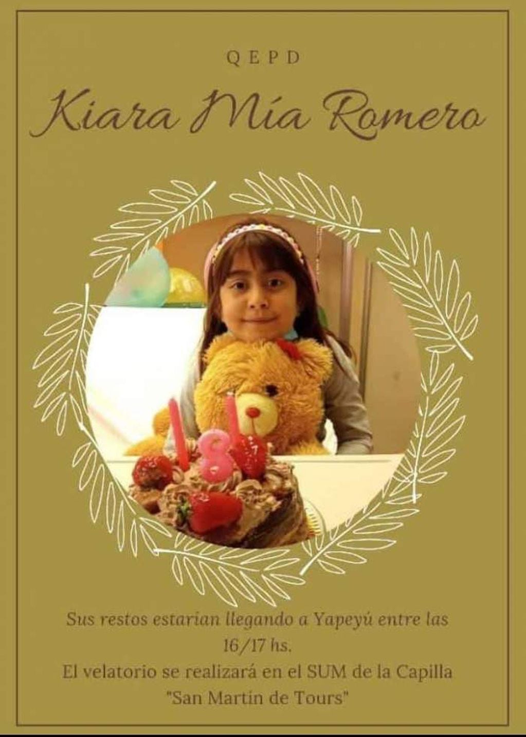 Los restos de Kiara serán velados en Corrientes.