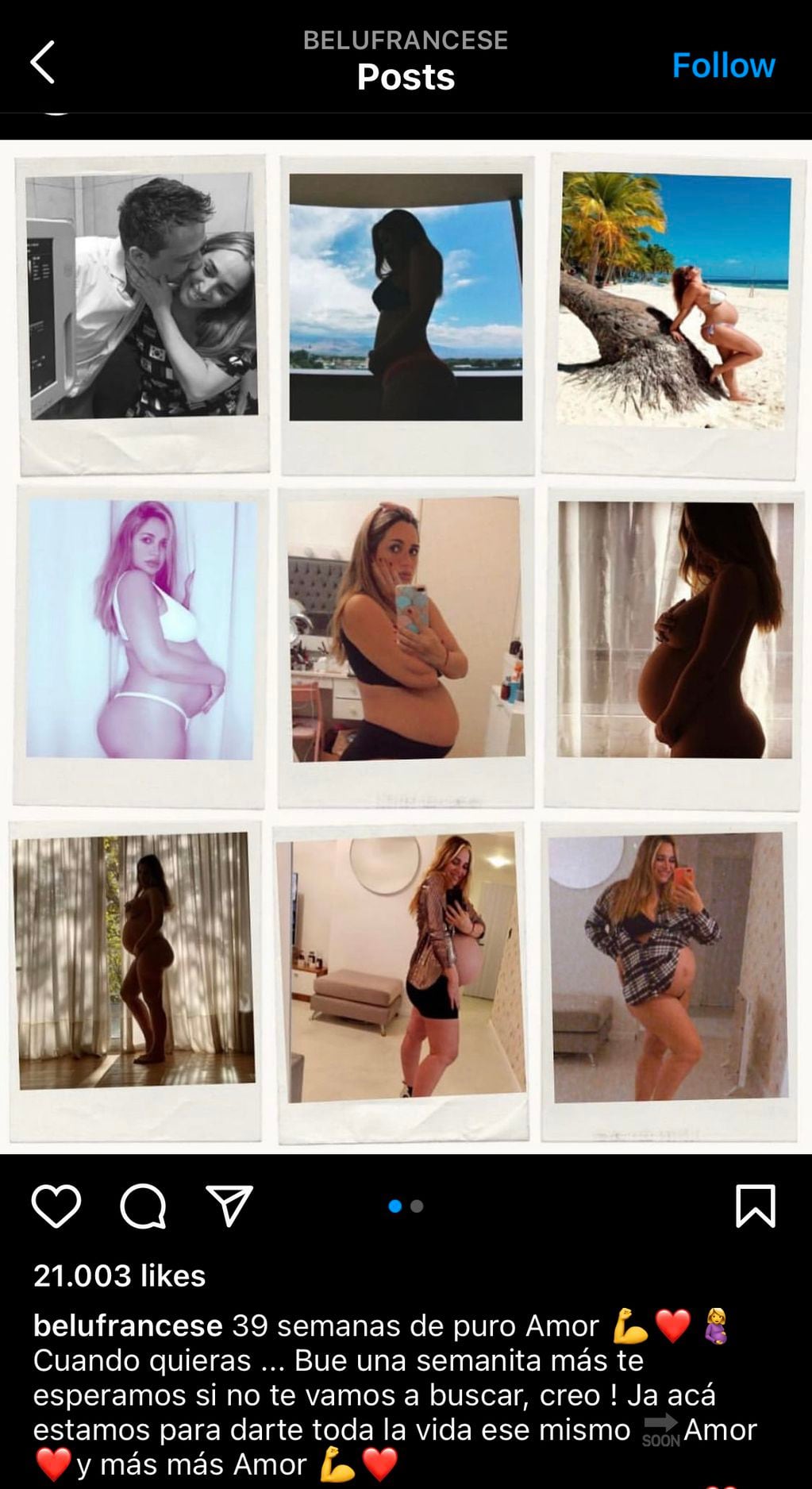 La actriz hizo un collage con sus fotos favoritas de cada etapa del embarazo.