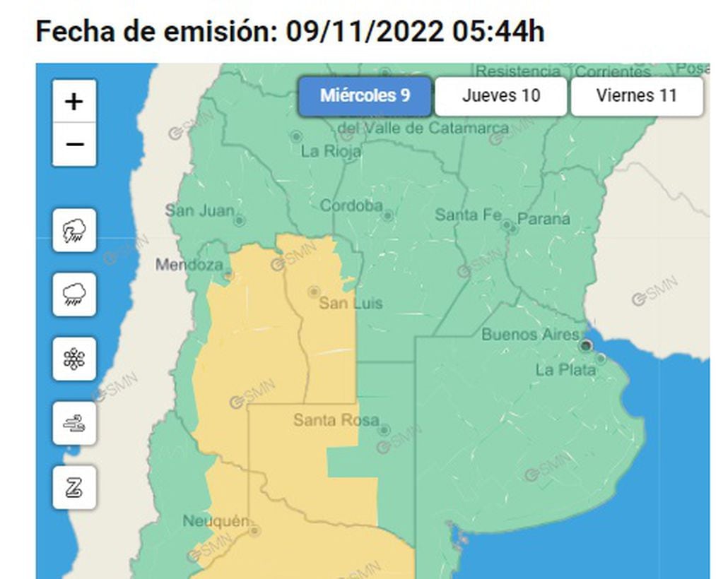 Alerta amarilla del SMN por tormentas en Mendoza