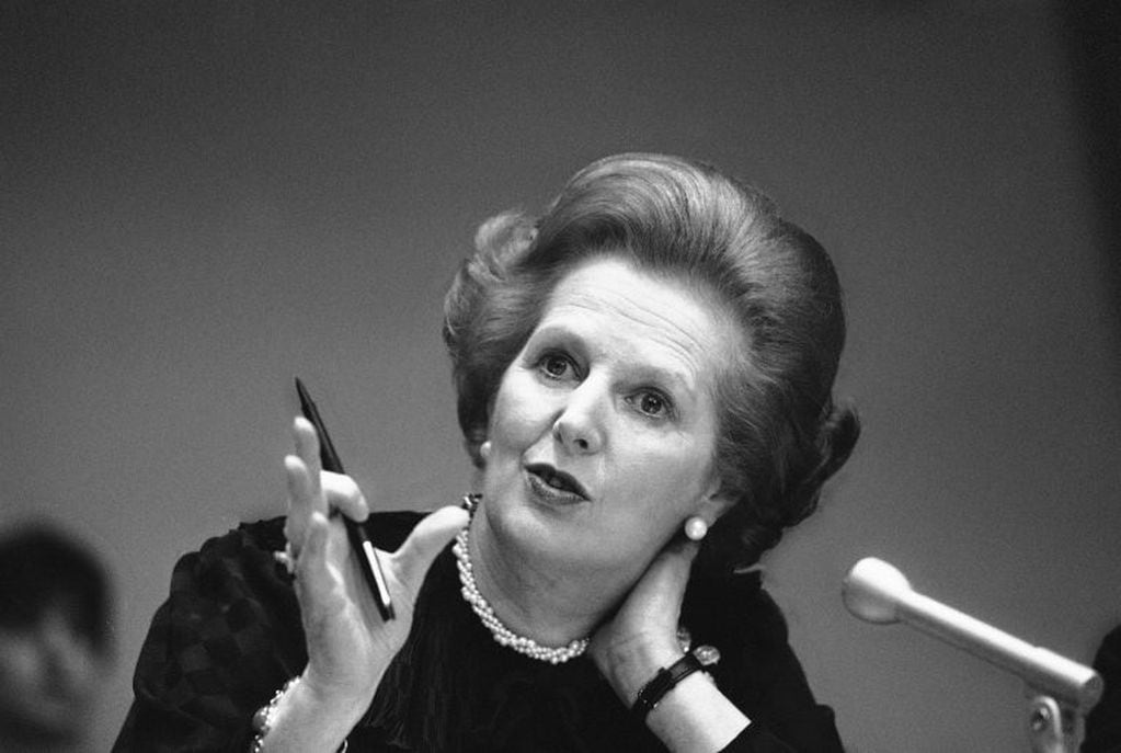 Margaret Thatcher, en una conferencia de prensa, en junio de 1982.