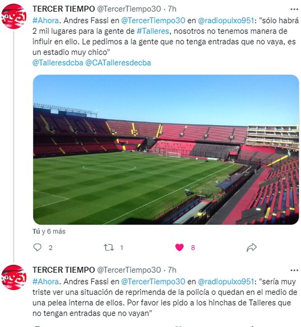 Andrés Fassi pidió que no se corran riesgos por parte de los hinchas de Talleres en cancha de Colón.
