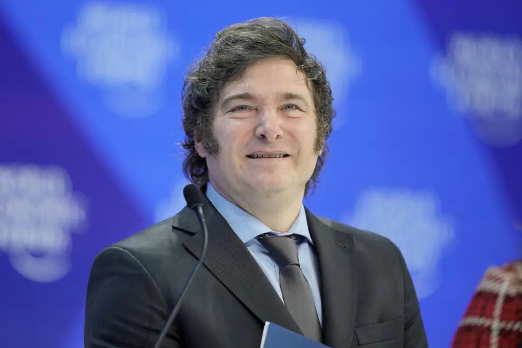El presidente Javier Milei, en su exposición en el Foro Económico de Davos. (AP / Markus Schreiber)