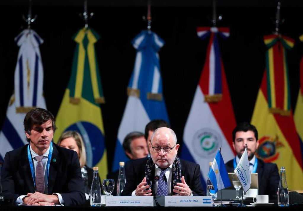 Jorge Faurie durante la reunión de cancilleres previo a la Cumbre del Mercosur en Santa Fe. (EFE)