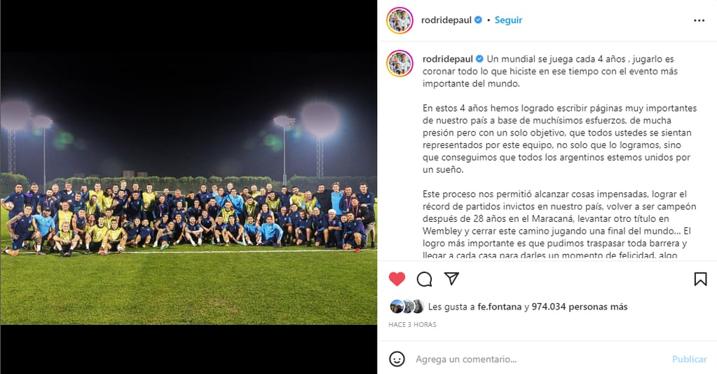 El mensaje de Rodrigo de Paul antes de la final del Mundial Qatar 2022.