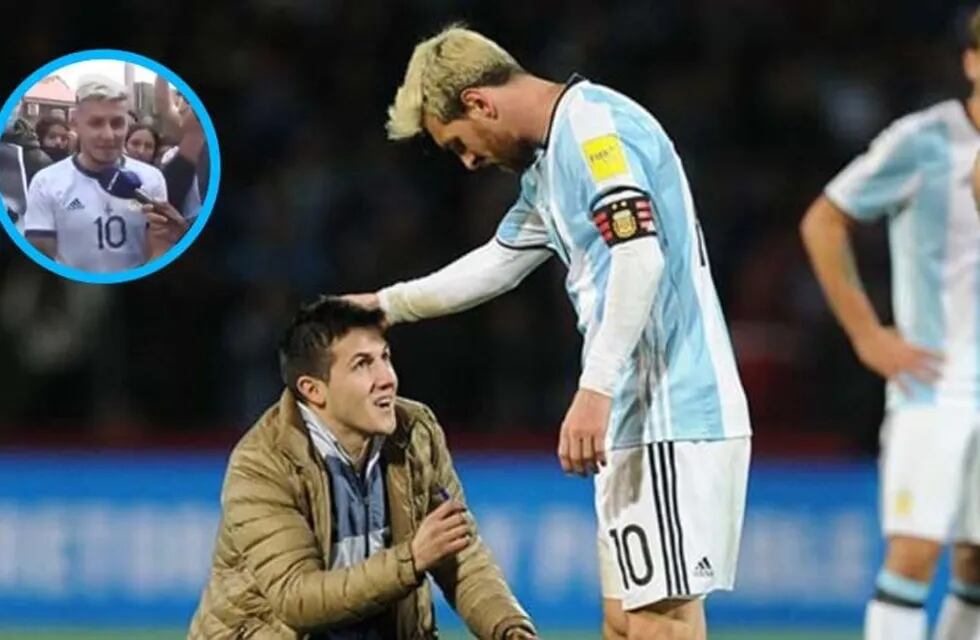 El hincha que se arrodilló ante Lionel Messi en Mendoza, este martes está en San Juan y prometió que no iba a entrar al campo de juego.