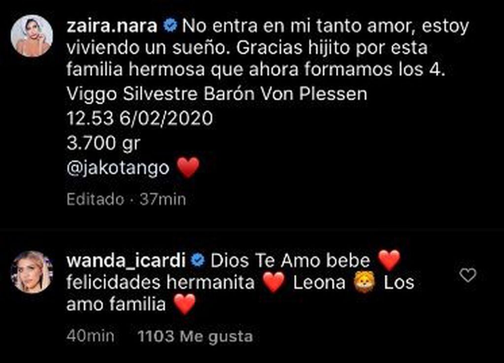 Wanda Nara felicitó a su hermana. (Instagram/@zaira.nara)