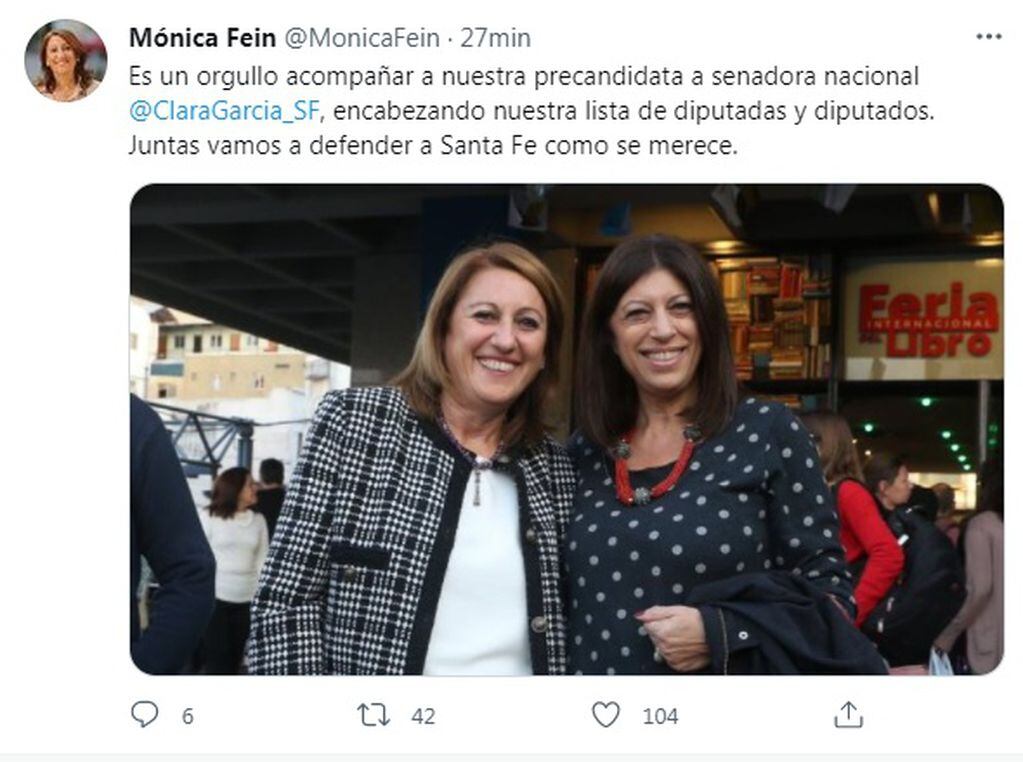 Mónica Fein confirmó vía Twitter su postulación