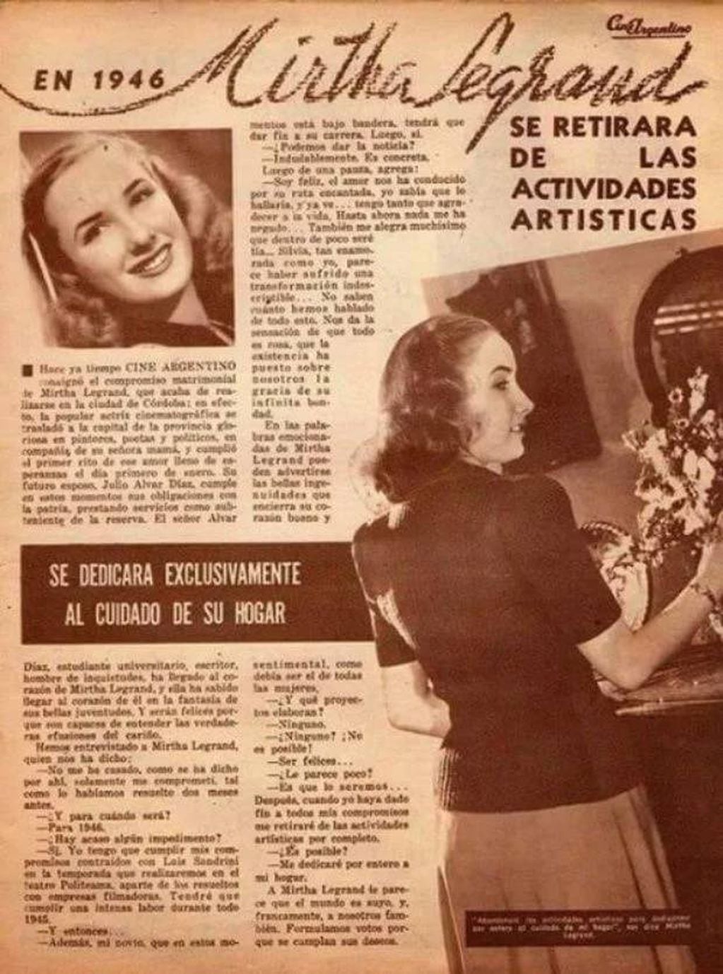 Anuncio del retiro de Mirtha Legrand en 1946.