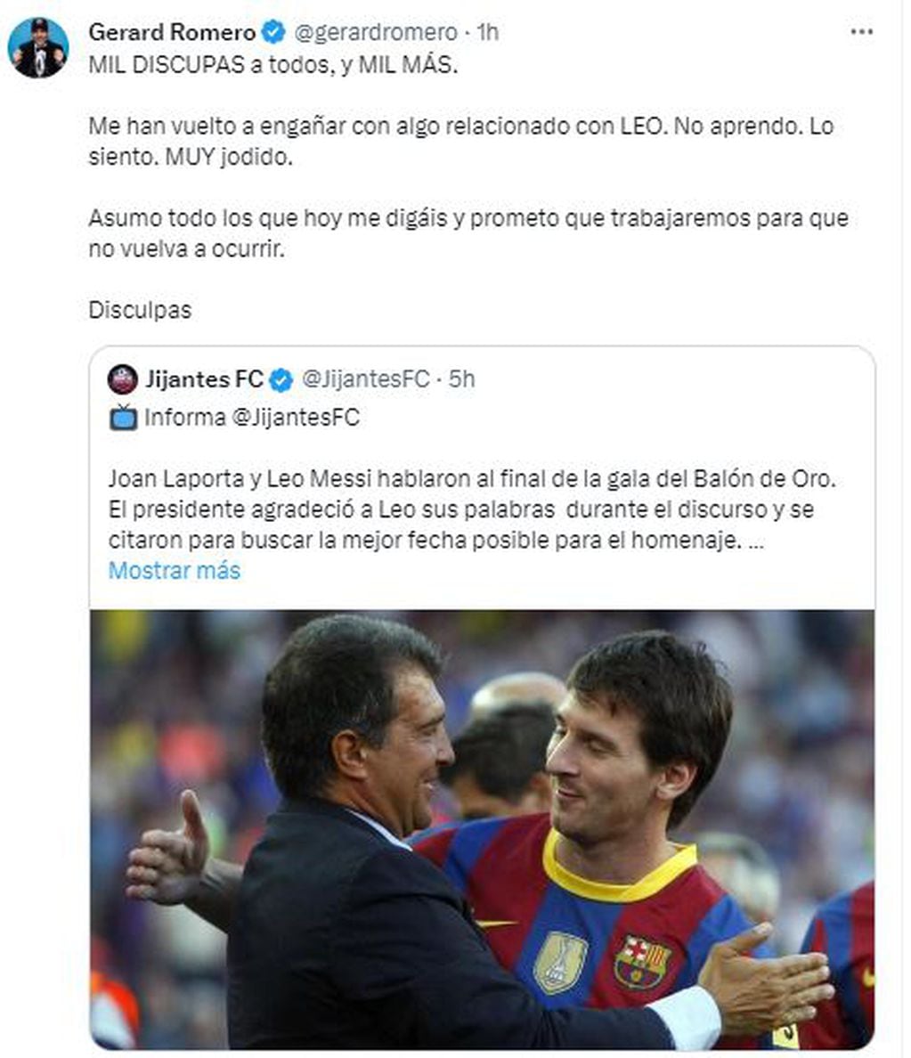 La respuesta de Gerard Romero tras la desmentida de Lionel Messi.