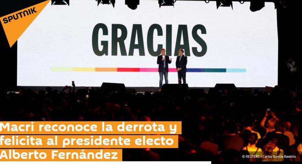Sputnik: "Macri reconoce la derrota y felicita al presidente electo Alberto Fernández"