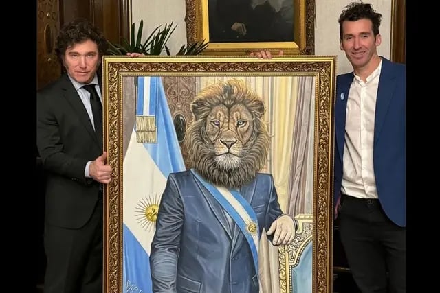 Un artista plástico entrerriano le regaló una pintura al Presidente Javier Milei