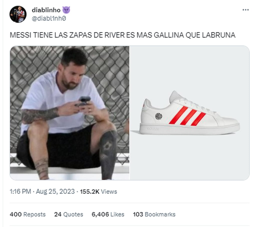 El tuit que generó la duda sobre las zapatillas de Messi.