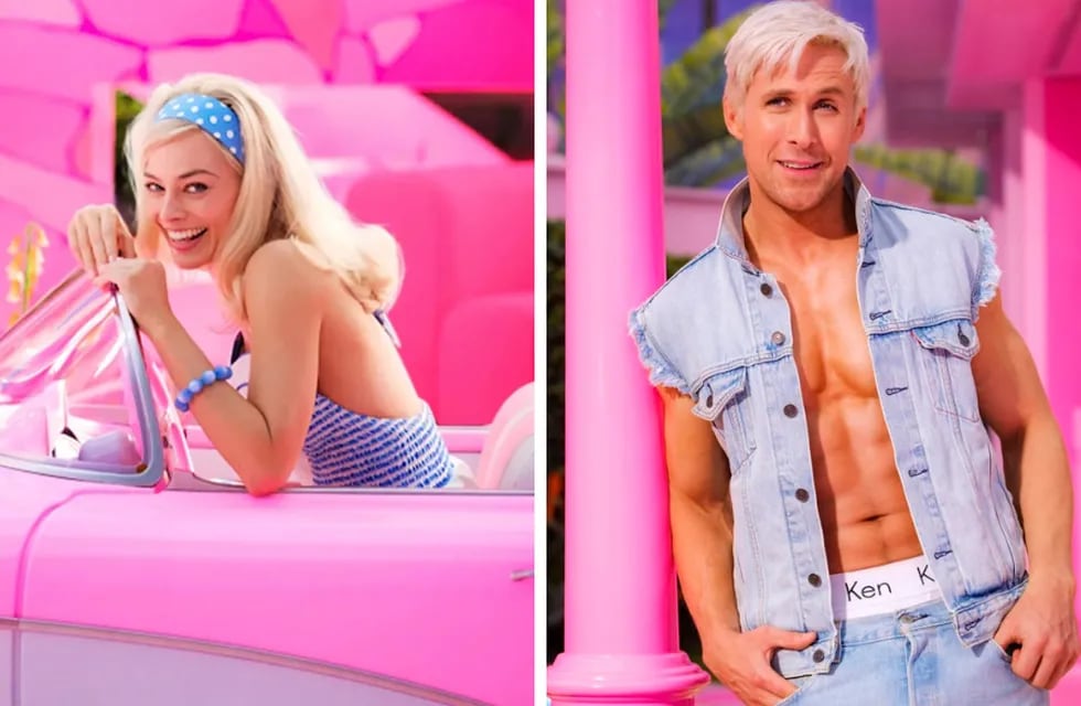 Margot Robbie y Ryan Gosling en la película de Barbie.