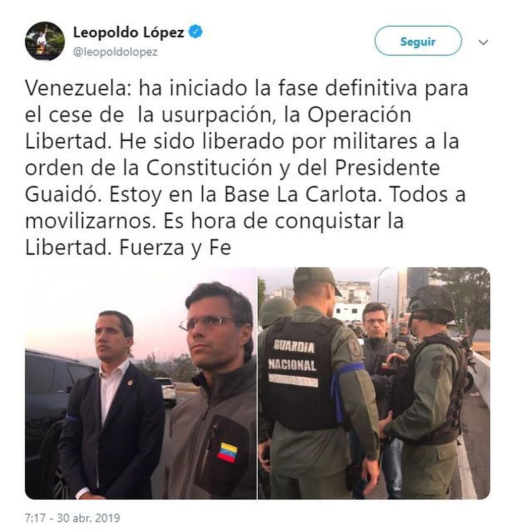 El líder del partido Voluntad Popular (VP) Leopoldo López salió a las calles de Caracas y convocó al pueblo a una movilización para conquistar la libertad.