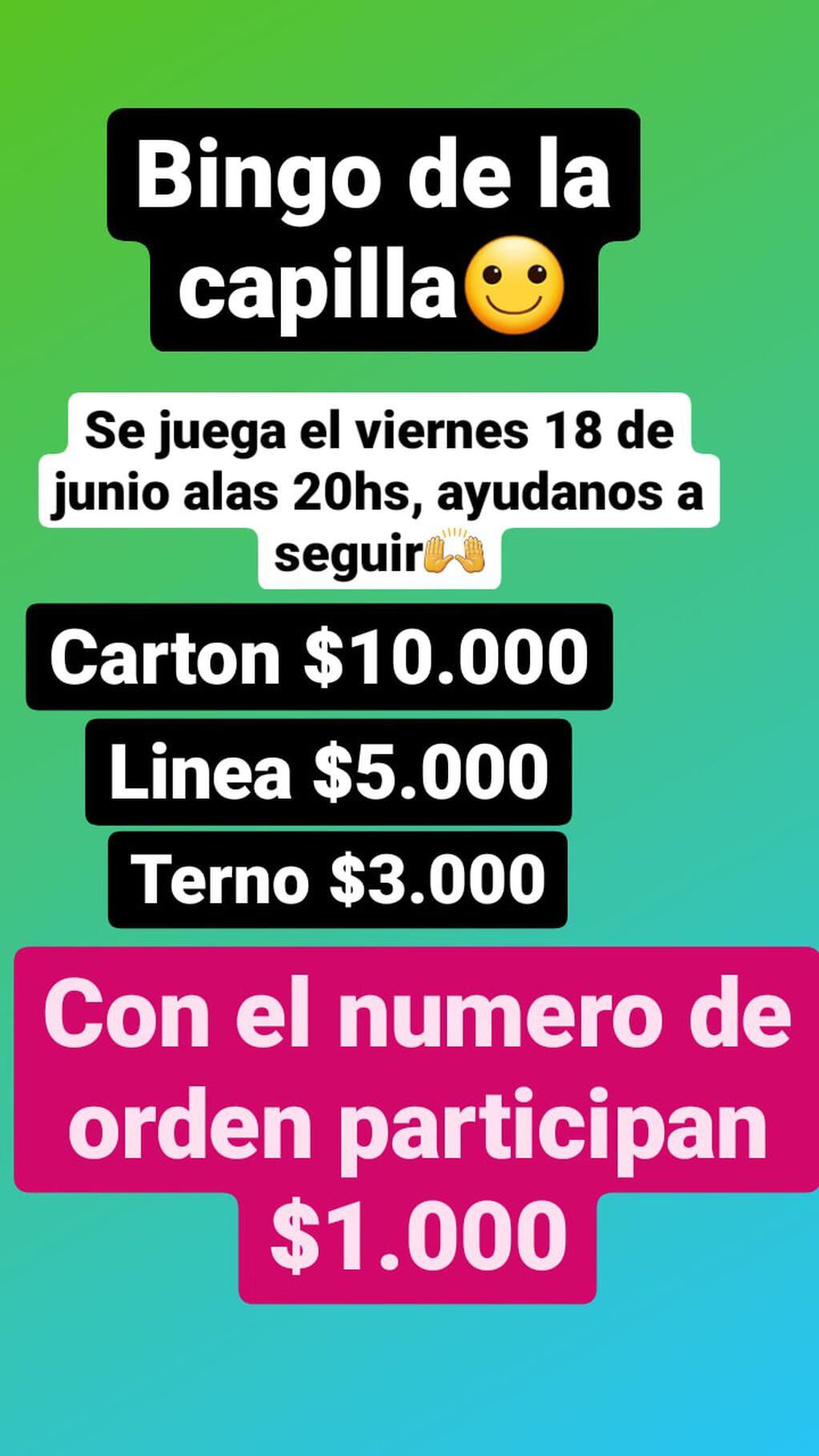 Bingo virtual a beneficio de la Capilla San Juan María Vianney, en Cabín 9