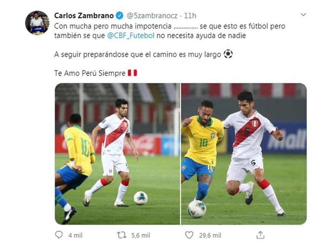 El tuit de Carlos Zambrano (captura)