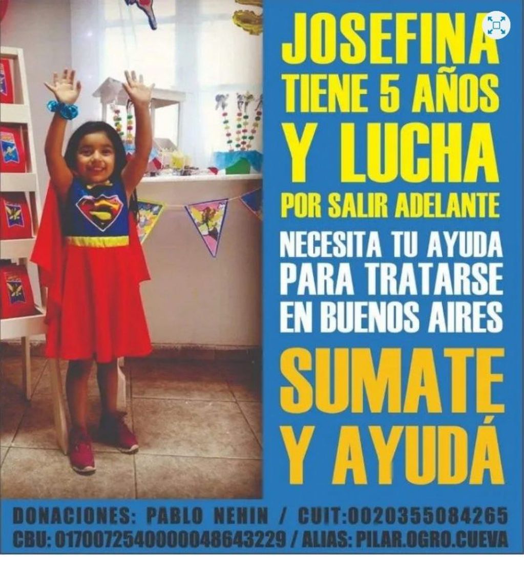 Josefina Nehin Mercado tiene 5 años y le diagnosticaron cáncer en plena cuarentena.