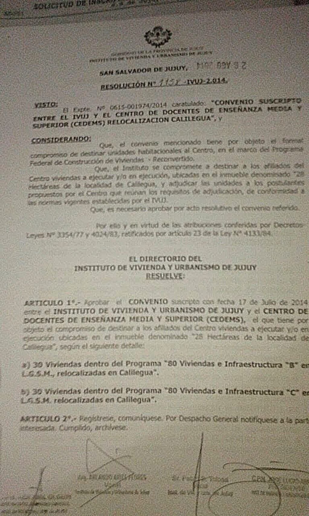 Resolución del convenio entre el IVUJ y CEDEMS