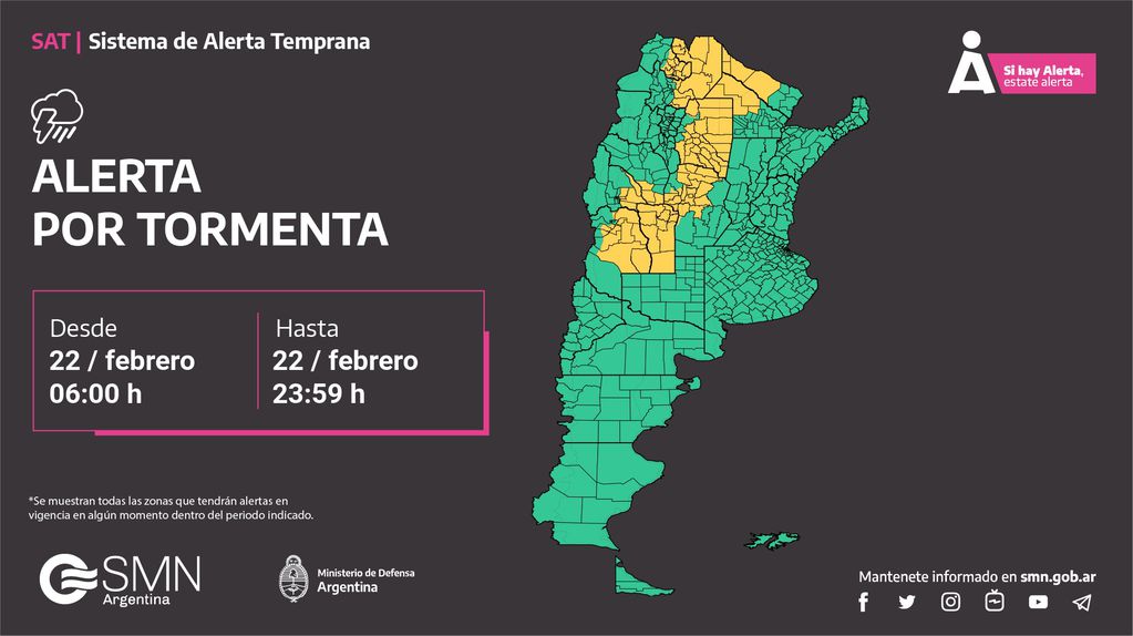 Alerta amarilla por tormentas para Córdoba y parte de Argentina.