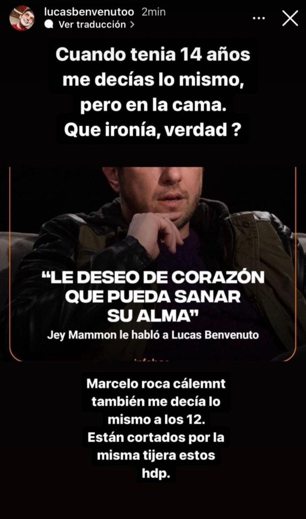 El mensaje de Lucas Benvenuto contra Jey Mammon y Marcelo Corazza.