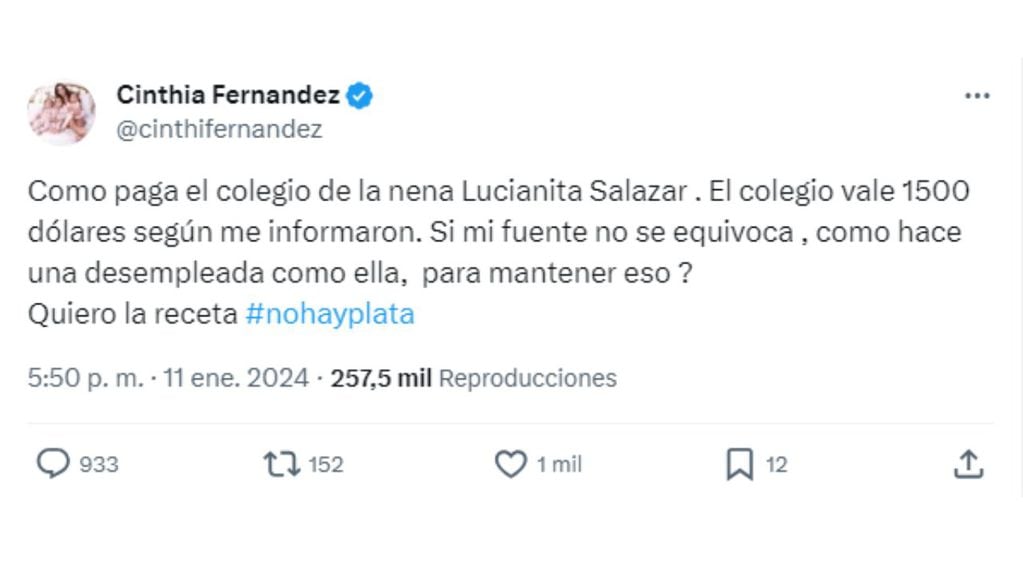 Cinthia Fernández fulminó a Luciana Salazar.